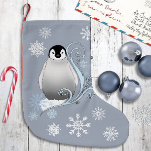 Whimsische Winter-Pinguin-Art-Nouveau-Schneeflocke Kleiner Weihnachtsstrumpf