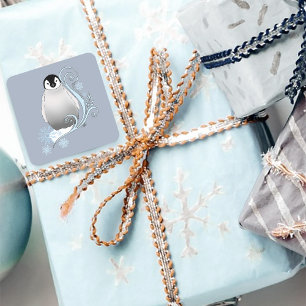 Whimsische Winter-Pinguin-Art-Nouveau-Schneeflocke Quadratischer Aufkleber