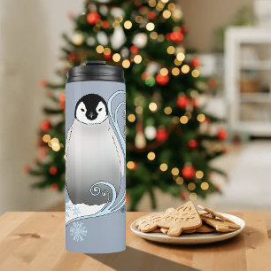 Whimsische Winter-Pinguin-Art-Nouveau-Schneeflocke Thermosbecher