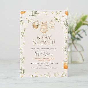 Whimsische Zitrus-Blüten-Orangen-Baby-Party Einladung
