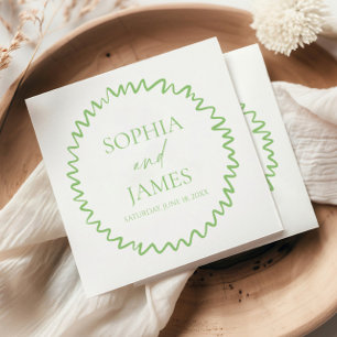 Whimsische Zitrus-Grüne Wellenrand-Hochzeit Serviette