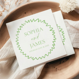 Whimsische Zitrus-Grüne Wellenrand-Hochzeit Serviette