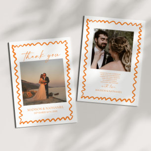 Whimsische Zitrus-Orange-Wellige-Rand-Hochzeit Dankeskarte