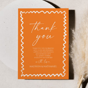 Whimsische Zitrus-Orange-Wellige-Rand-Hochzeit Dankeskarte