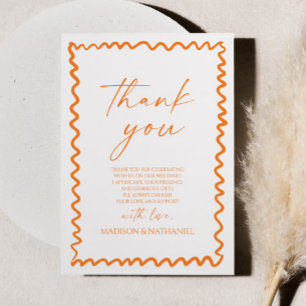 Whimsische Zitrus-Orange-Wellige-Rand-Hochzeit Dankeskarte