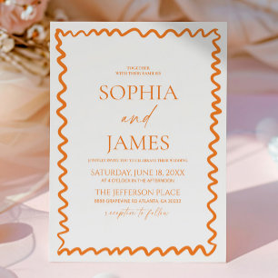 Whimsische Zitrus-Orange-Wellige-Rand-Hochzeit Einladung
