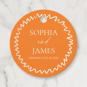 Whimsische Zitrus-Orange-Wellige-Rand-Hochzeit Geschenkanhänger