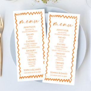 Whimsische Zitrus-Orange-Wellige-Rand-Hochzeit Menükarte