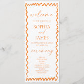 Whimsische Zitrus-Orange-Wellige-Rand-Hochzeit Programm (Vorderseite)