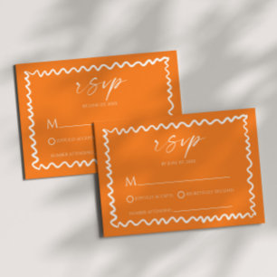 Whimsische Zitrus-Orange-Wellige-Rand-Hochzeit RSVP Karte