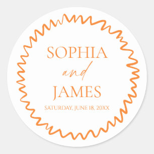Whimsische Zitrus-Orange-Wellige-Rand-Hochzeit Runder Aufkleber