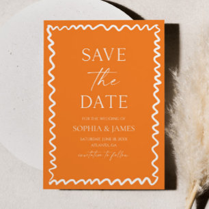 Whimsische Zitrus-Orange-Wellige-Rand-Hochzeit Save The Date