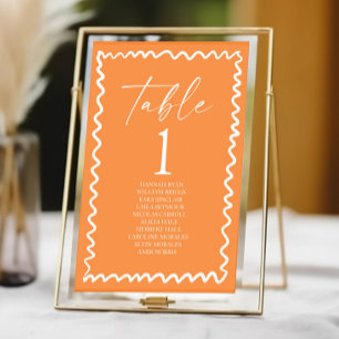 Whimsische Zitrus-Orange-Wellige-Rand-Hochzeit Tischnummer