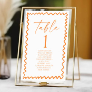 Whimsische Zitrus-Orange-Wellige-Rand-Hochzeit Tischnummer