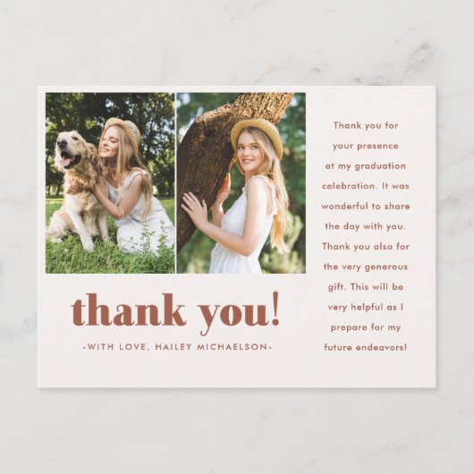 Whimsischer Abschluss Zwei Foto Danke Postkarte (Vorderseite)
