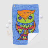 Whimsischer Abstrakt Owl Green Face Star Eyes Blue Golfhandtuch (Insitu)