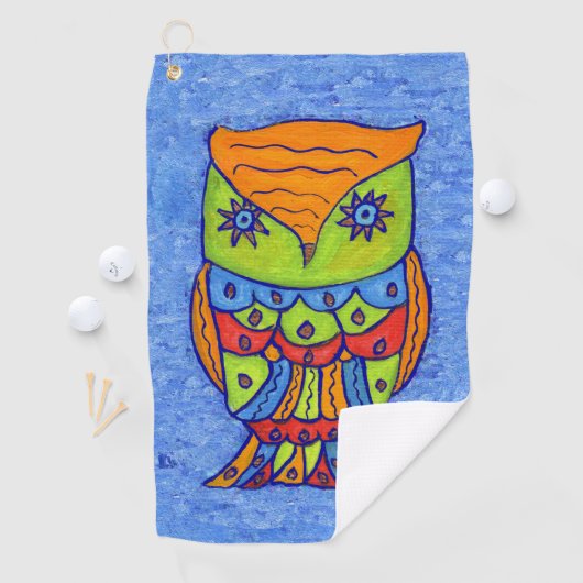 Whimsischer Abstrakt Owl Green Face Star Eyes Blue Golfhandtuch (Insitu)