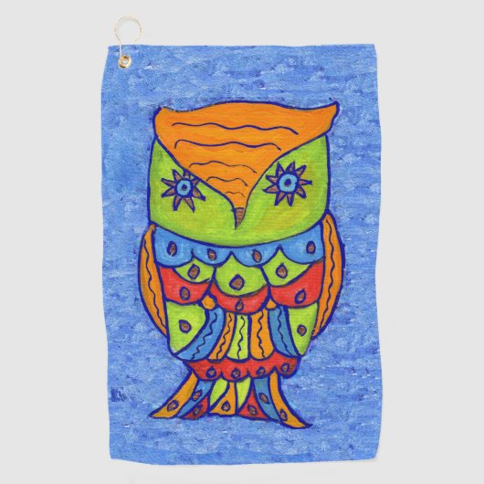 Whimsischer Abstrakt Owl Green Face Star Eyes Blue Golfhandtuch (Vorderseite)