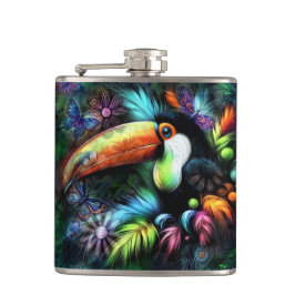 Whimsischer Abstrakt Toucan Bird Toucans Aquamarin Flachmann