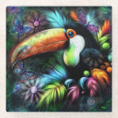 Whimsischer Abstrakt Toucan Bird Toucans Aquamarin Glasuntersetzer (Vorderseite)