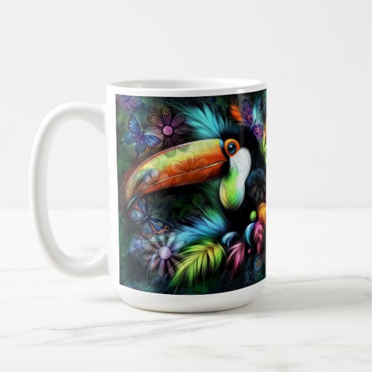 Whimsischer Abstrakt Toucan Bird Toucans Aquamarin Kaffeetasse (Links)