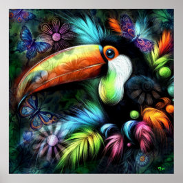 Whimsischer Abstrakt Toucan Bird Toucans Aquamarin Poster