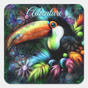 Whimsischer Abstrakt Toucan Bird Toucans Aquamarin Quadratischer Aufkleber