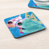 Whimsischer Abstrakter Fischstrand Nautical Aquama Getränkeuntersetzer (Linke Seite)