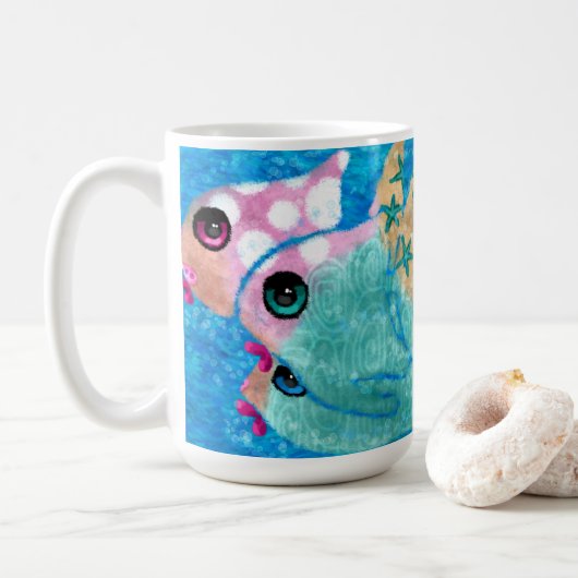 Whimsischer Abstrakter Fischstrand Nautical Aquama Kaffeetasse (Mit Donut)