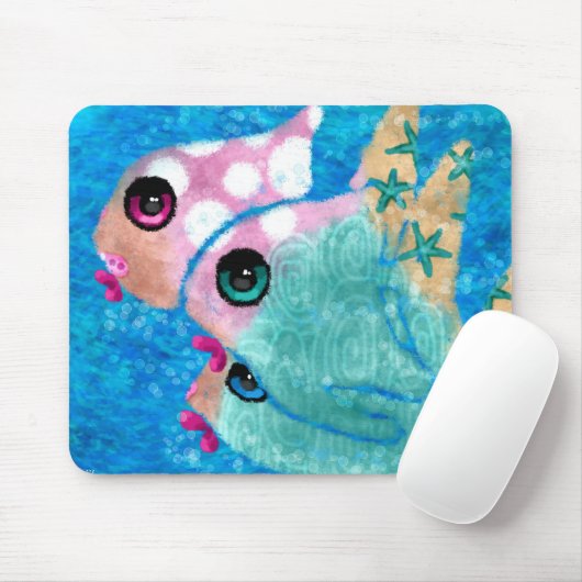 Whimsischer Abstrakter Fischstrand Nautical Aquama Mousepad (Mit Mouse)