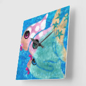 Whimsischer Abstrakter Fischstrand Nautical Aquama Quadratische Wanduhr (Winkel)