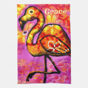 Whimsischer abstrakter Flamingo-Vogel personalisie Geschirrtuch