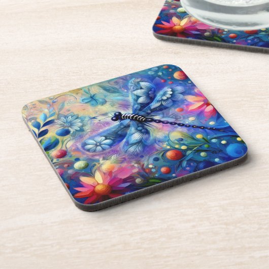 Whimsischer Abstrakter Libellenfliege Aquamarin Bl Getränkeuntersetzer (Linke Seite)