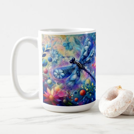Whimsischer Abstrakter Libellenfliege Aquamarin Bl Kaffeetasse (Mit Donut)