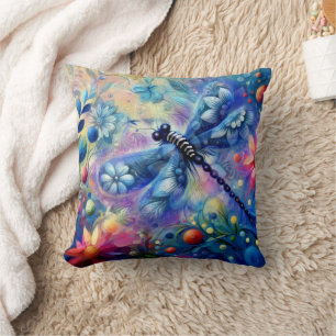 Whimsischer Abstrakter Libellenfliege Aquamarin Bl Kissen