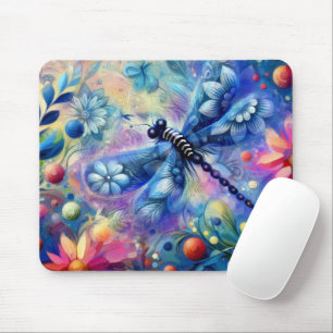Whimsischer Abstrakter Libellenfliege Aquamarin Bl Mousepad