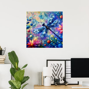 Whimsischer Abstrakter Libellenfliege Aquamarin Bl Poster
