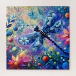 Whimsischer Abstrakter Libellenfliege Aquamarin Bl Puzzle