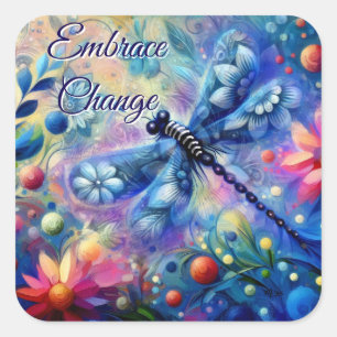 Whimsischer Abstrakter Libellenfliege Aquamarin Bl Quadratischer Aufkleber