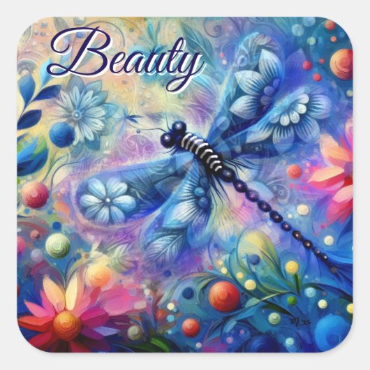Whimsischer Abstrakter Libellenfliege Aquamarin Bl Quadratischer Aufkleber (Vorderseite)