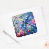 Whimsischer Abstrakter Libellenfliege Aquamarin Bl Quadratischer Aufkleber (Umschlag)