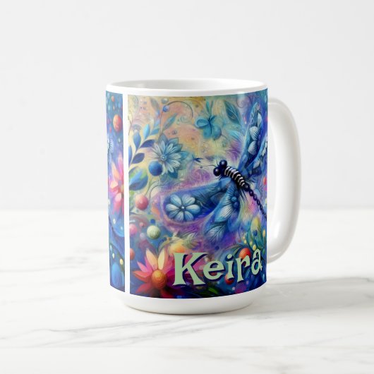Whimsischer Abstrakter Libellenfliege Personalisie Kaffeetasse (VorderseiteRechts)