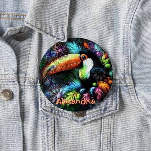 Whimsischer abstrakter Tukane-Vogel personalisiert Button (Beispiel)
