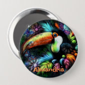 Whimsischer abstrakter Tukane-Vogel personalisiert Button (Vorne & Hinten)