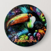 Whimsischer abstrakter Tukane-Vogel personalisiert Button (Vorderseite)