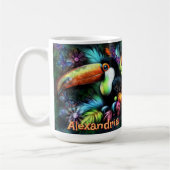 Whimsischer abstrakter Tukane-Vogel personalisiert Kaffeetasse (Links)