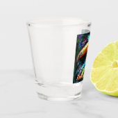 Whimsischer abstrakter Tukane-Vogel personalisiert Schnapsglas (Links)