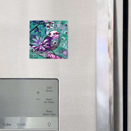 Whimsischer Abstrakter Vogel Aquamarine Lila Blüte Magnet (In Situ (Kühlschrank))