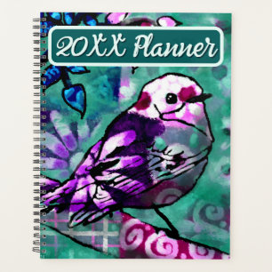 Whimsischer Abstrakter Vogel Aquamarine Lila Blüte Planer