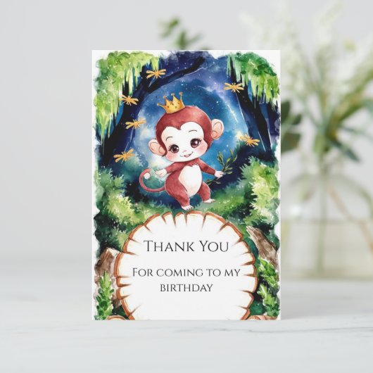 Whimsischer Affe Geburt Dankeskarte (Stehend Vorderseite)